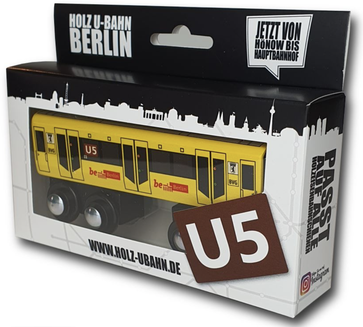 Miniatur Holz U-Bahn Berlin U5 zum Spielen.