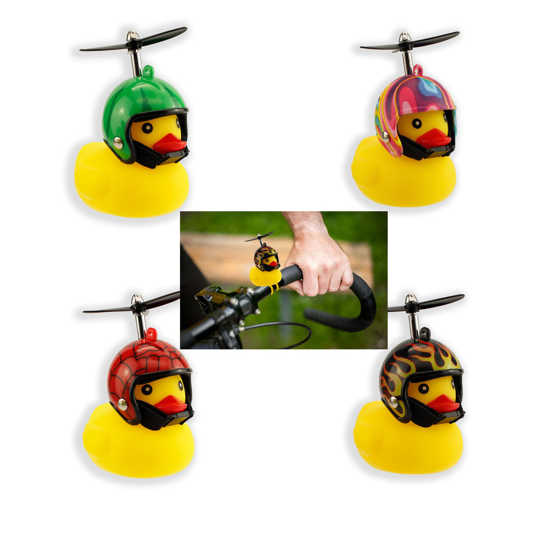 Bicycle rubber ducky with helmet